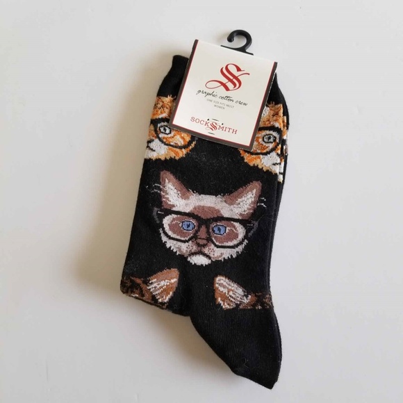 Socksmith Accessories - Socksmith Kittenster Crew Socks Glasses Nerd Cat